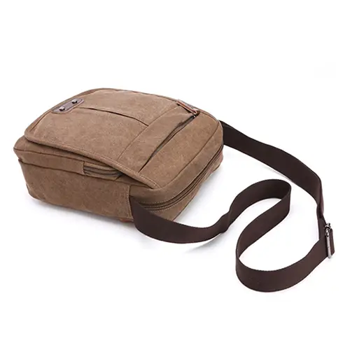 Compact Canvas Messenger Bag with Multiple Compartments and Adjustable Strap